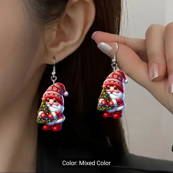 Christmas earrings Santa trees dangle acrylic new e70 - Picture 2 of 3